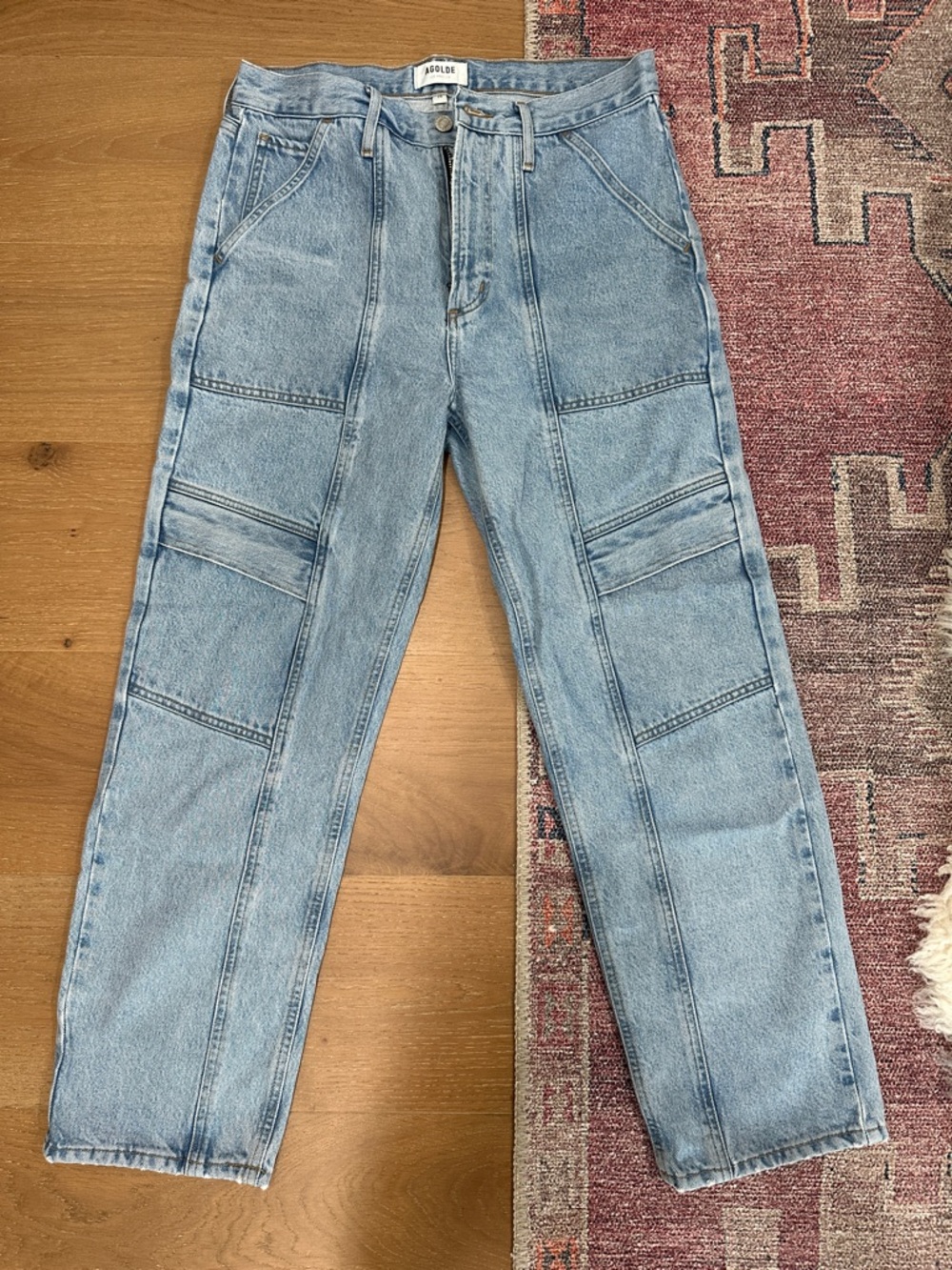 Agolde Light Blue Patchwork Carpenter Straight Jeans - women